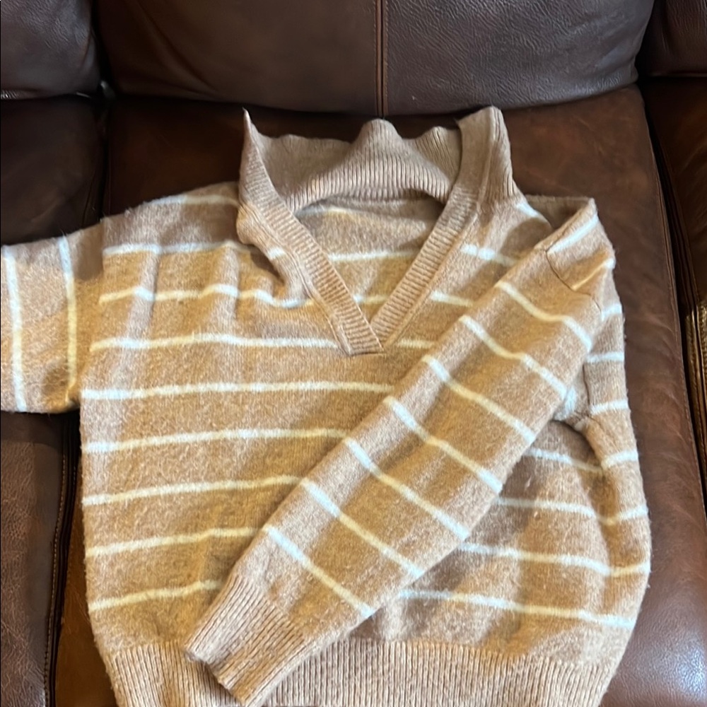 Striped Tan and Cream Women’s Sweater